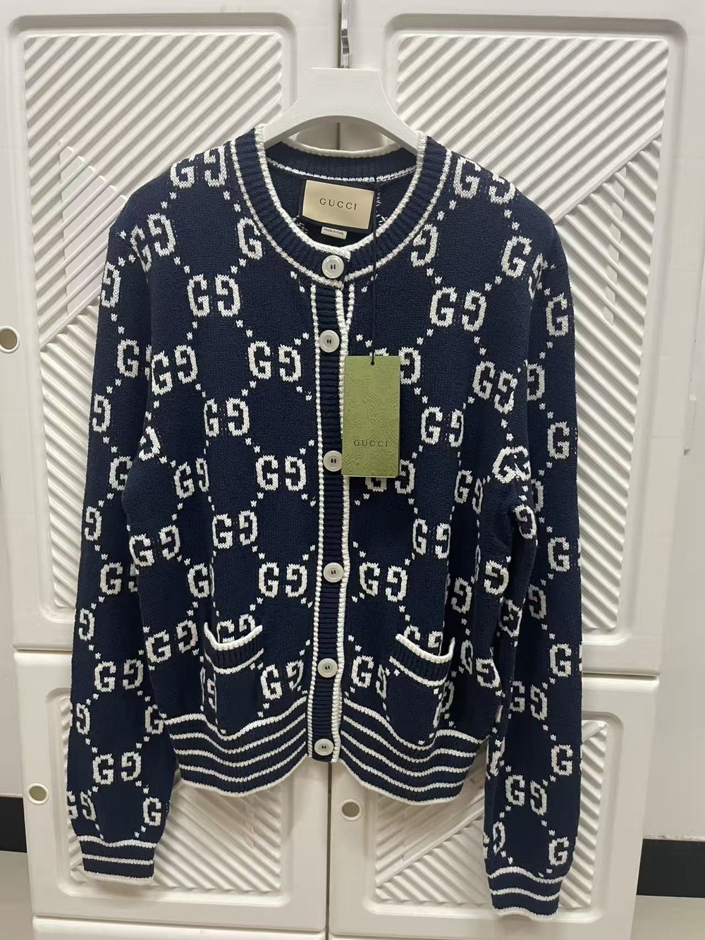 Gucci Navy & White GG Cardigan Sweater